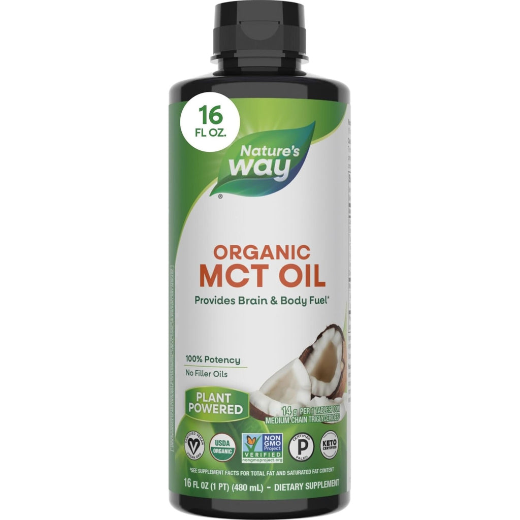 Nature's Way Organic MCT Oil, Brain and Body Fuel*, Keto & Paleo, 16 Fl Oz | Liquid Coconut MCT Oil with C8 Caprylic & C10 Capric Acids, 14 g Medium Chain Triglycerides per Serving, Non-GMO