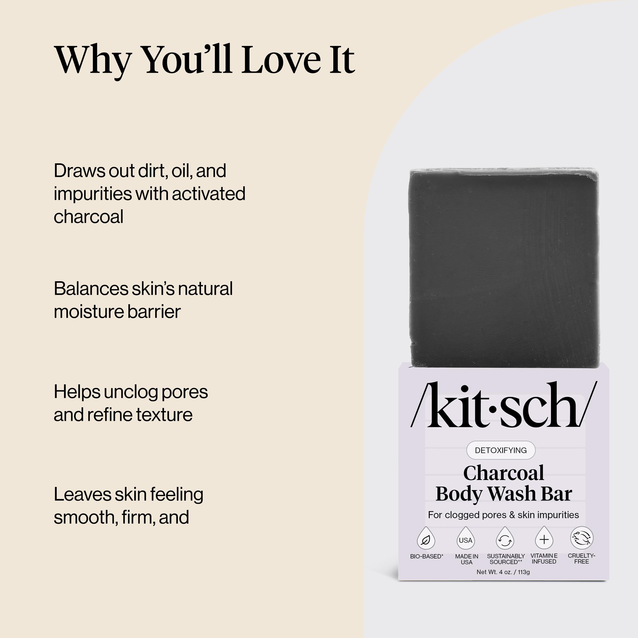 Buy now Kitsch Charcoal Soap Body Wash Bar â€“ Detoxifying Bar Soap with Activated Charcoal â€“ Gently Removes Excess Oil & Impurities, Clears Pores, Firms & Moisturizes Skin â€“ Made in USA - 4 oz at indiglob india