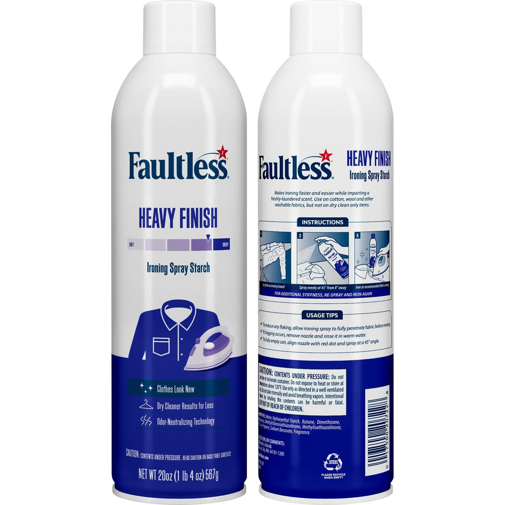 Laundry Starch Spray, Faultless Heavy Spray Starch 20 oz Cans for a Smooth Iron Glide on Clothes & Fabric Even Spray, Easy Iron Glide, No Reside (Pack of 4)