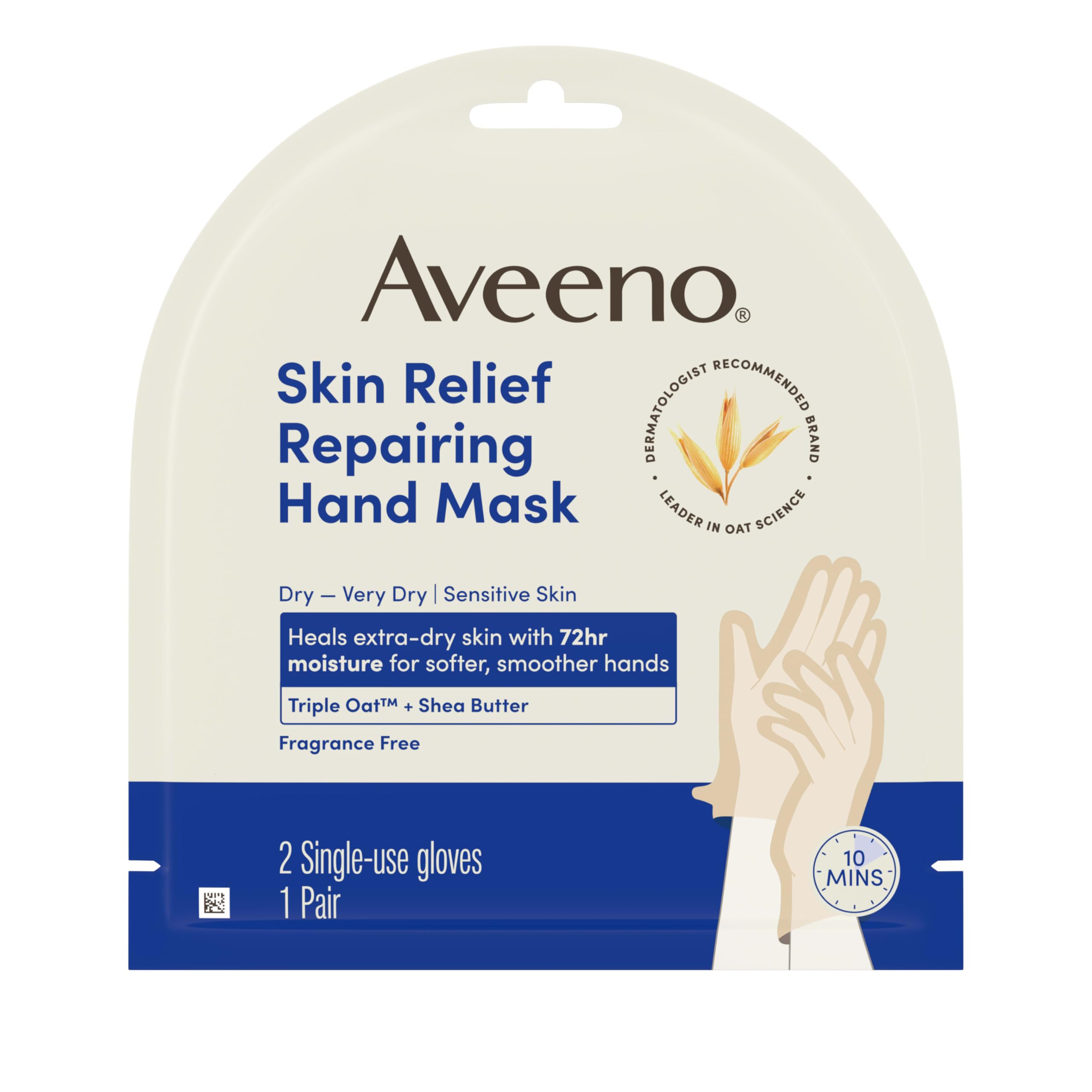 Aveeno Skin Relief Repairing Hand Mask, Fragrance-Free, 1 Pair | Moisturizing Gloves, For Very Dry Skin, Triple Oat & Shea Butter, Suitable for Sensitive Skin, Single-Use Gloves