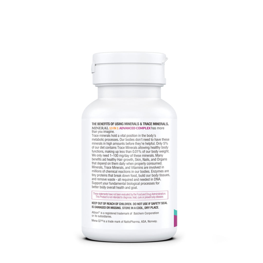 KAPPA NUTRITION Mineral 13 in 1 Advanced Complex with Albion® Chelated Minerals & MenaQ7® MK-7 Vitamin K2 | Calcium, Zinc, Selenium, Chromium, Iodine & Trace Minerals | 90 Vegan Capsules