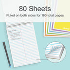 Oxford Steno Spiral Notebooks, Top Bound Steno Pads, 6x9 Inches, Gregg Ruled for Lists, White Paper, Asst. Pastel Covers, 80 Sheets, 6 Pack (1007112)