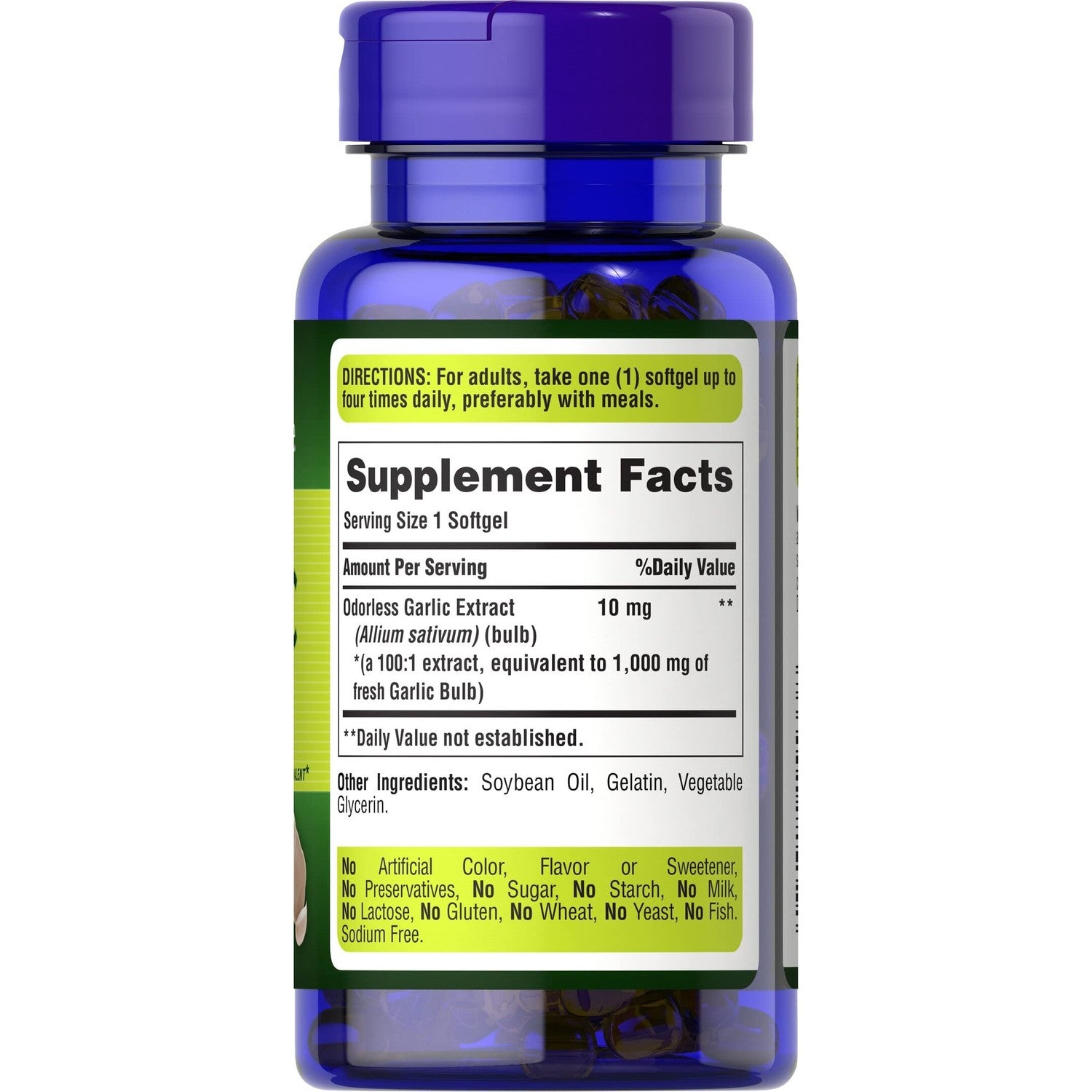 Puritan's Pride Premium Odorless Garlic Fresh 10mg, 250 Softgels
