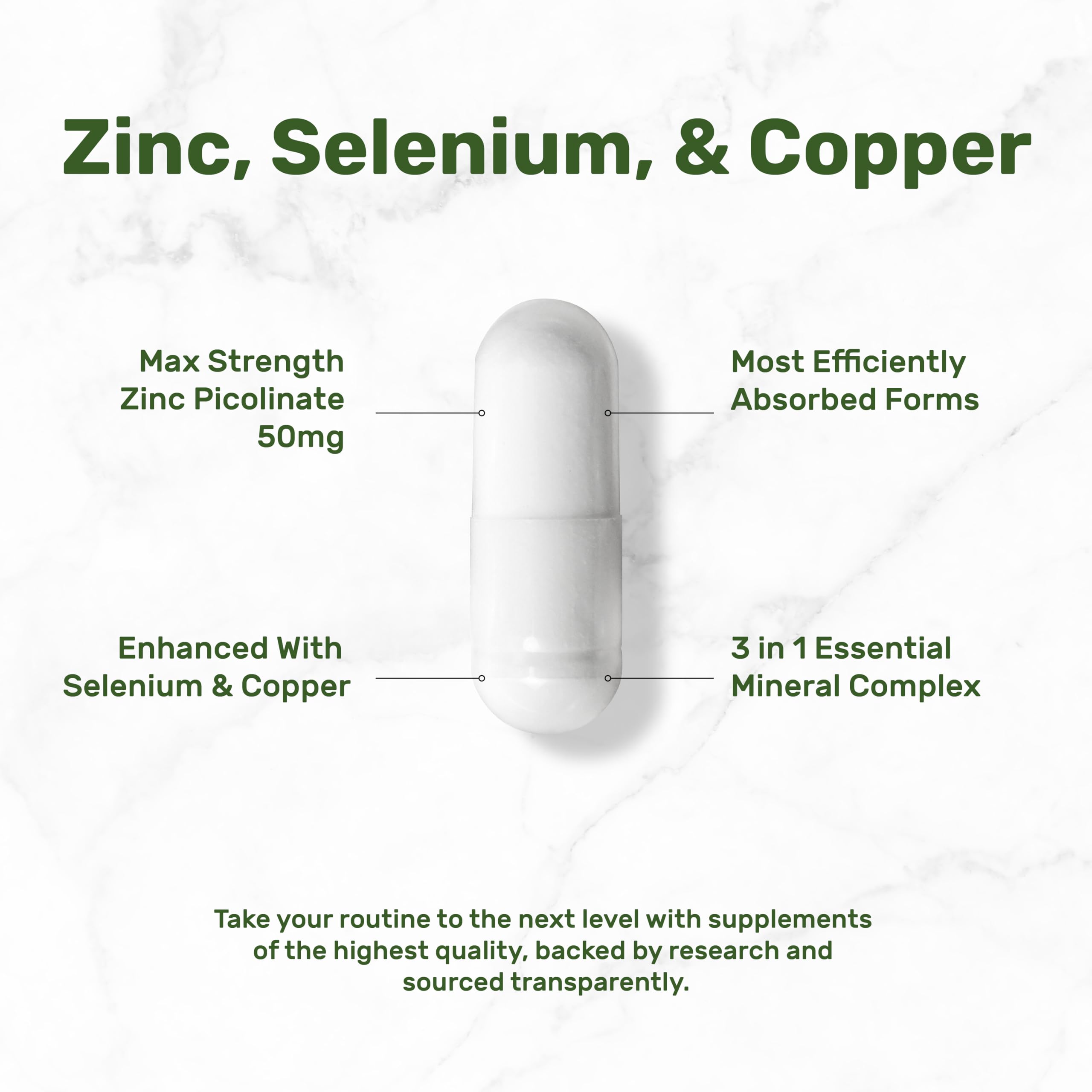 Zinc Picolinate 50mg with Copper & Selenium, 240 Capsules | 3-in-1 High Absorption Mineral Complex | Chelated Zinc Supplement for Immune Support* | 8 Month Supply