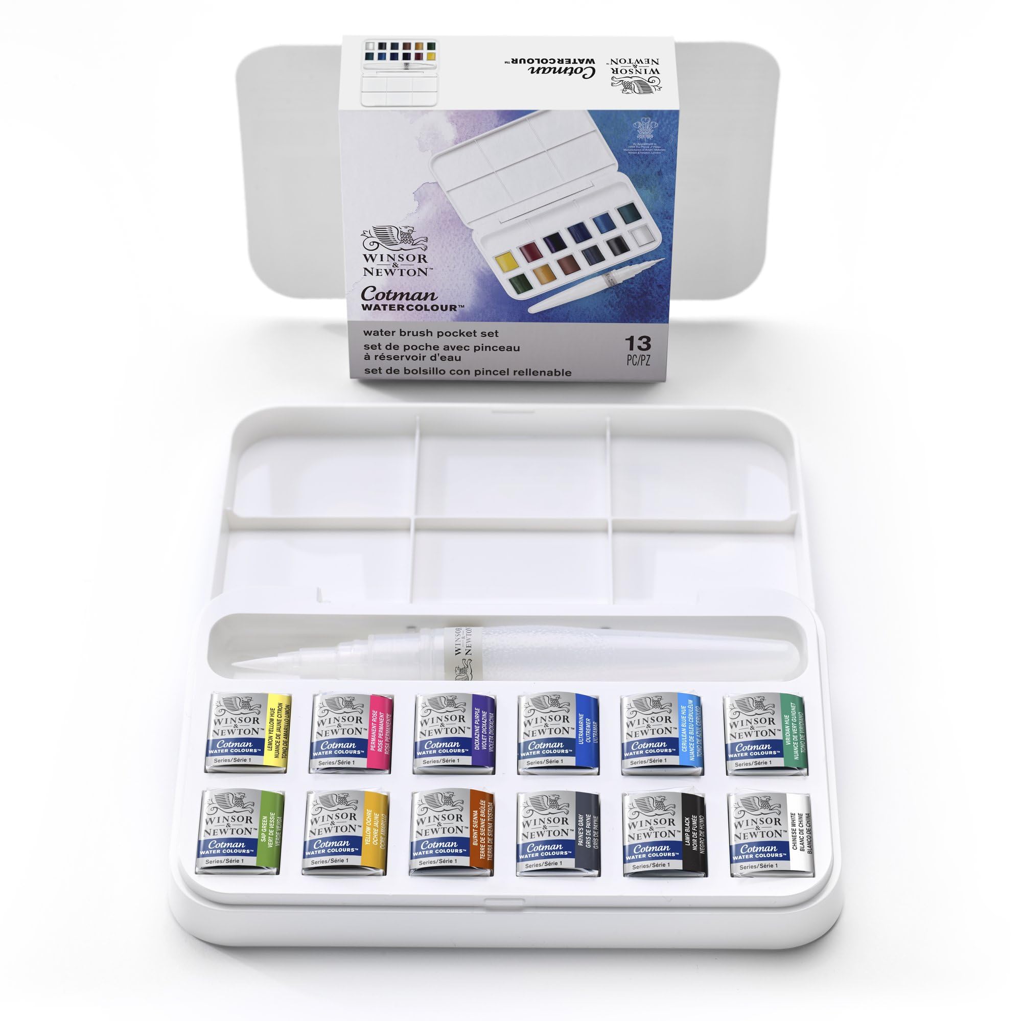 Buy now Winsor & Newton Cotman Watercolor Paint Set, Field Pocket Set, 12 Half Pan w/ Brush, Sponge, Bottle 12 Half Pan Water Brush Set at indiglob india