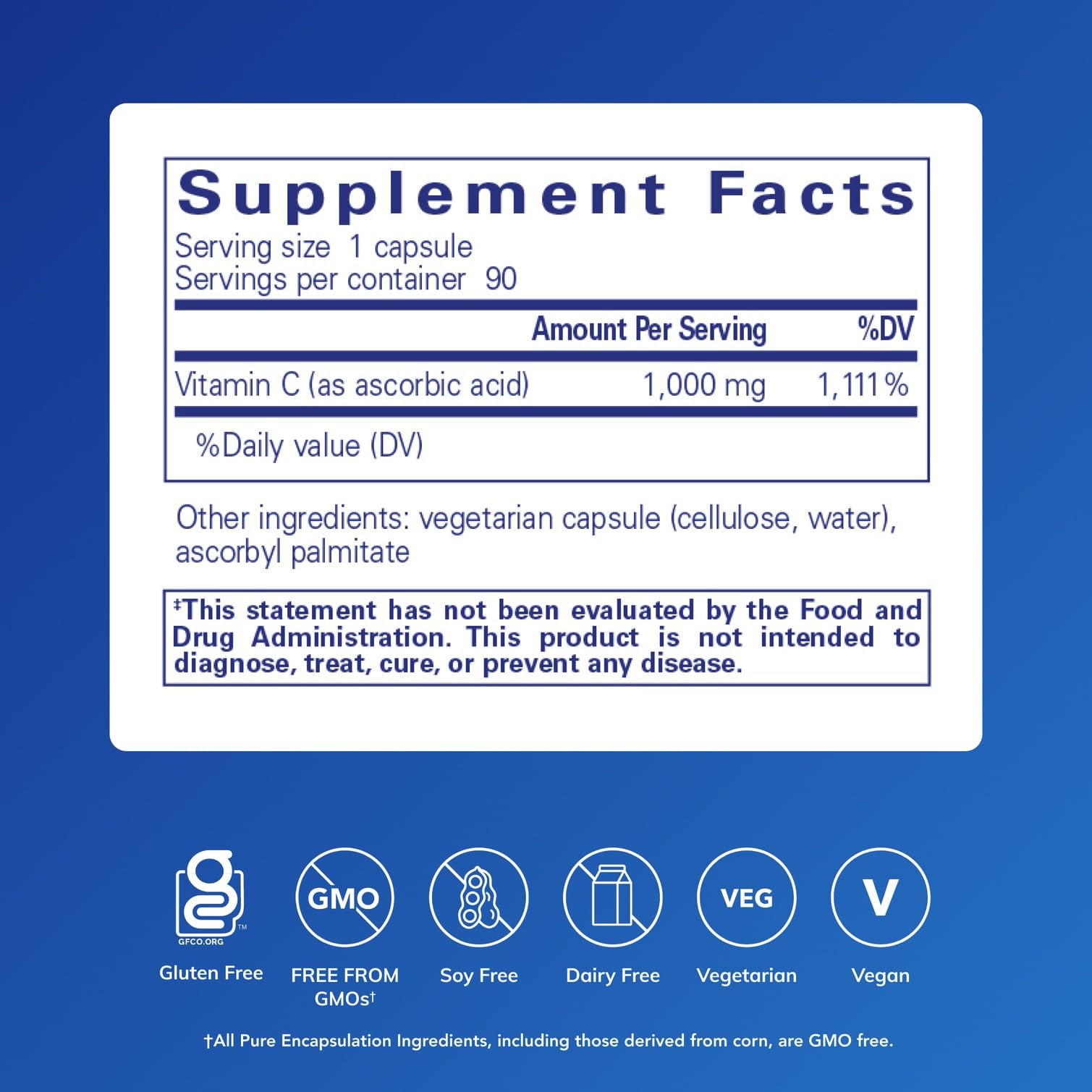 Pure Encapsulations Ascorbic Acid Capsules, 90 Capsules | 1,000 mg Vitamin C, Antioxidant and Immune Support*, High-Potency Vitamin C, Vegan and Non-GMO