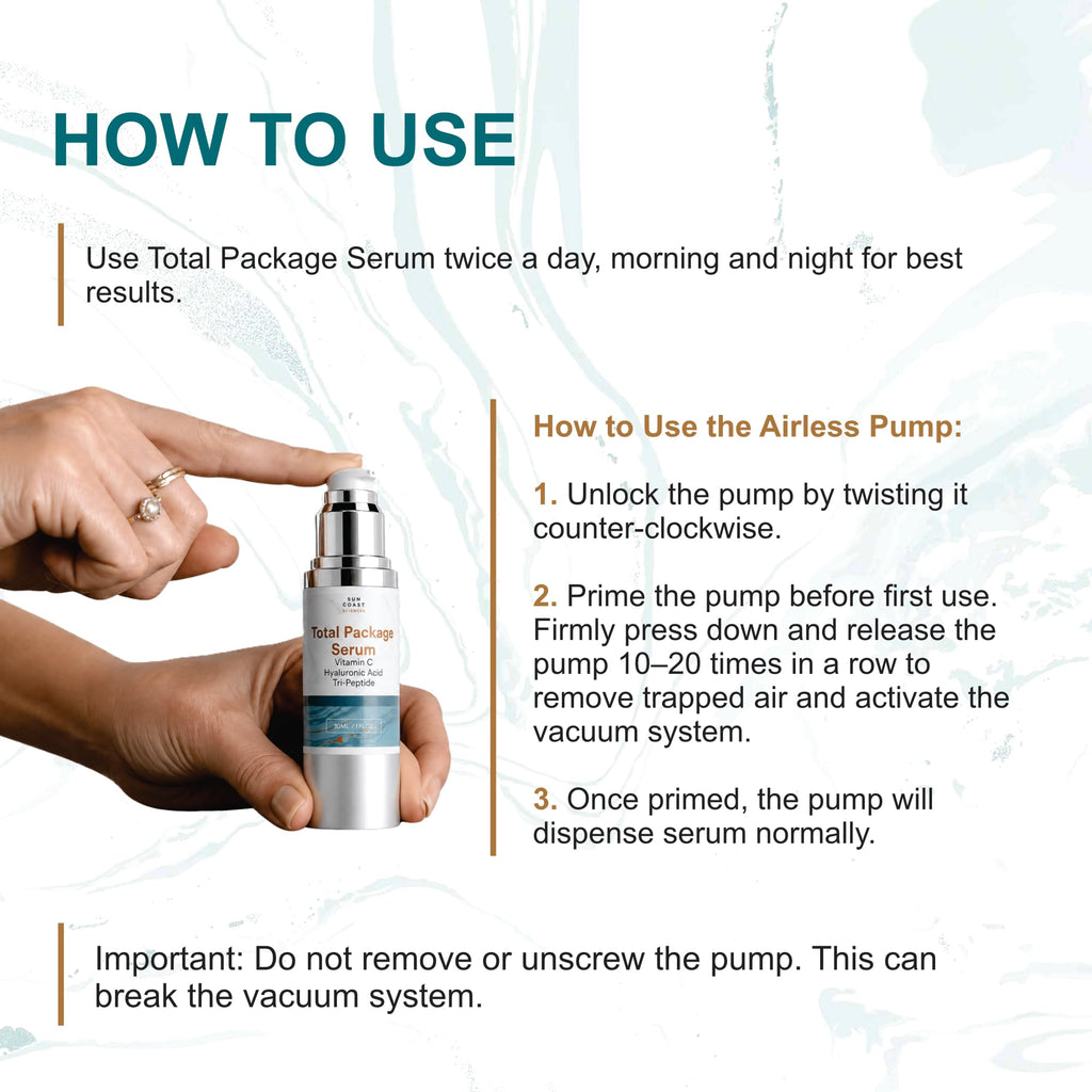 Sun Coast Sciences - Total Package Serum - Vitamin C Serum with Hyaluronic Acid & Peptides for Face - Hydrating Anti Aging Face Serum for Smoother, Firmer Looking Skin - 1 Fl Oz (Pack of 1)