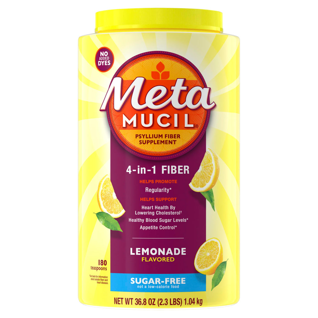 Metamucil 4in1 Lemonade Flavored Fiber Supplement Powder, Fiber Powder for Promote Digestive Health and Regularity*, Sugar-Free, Naturally Sourced Psyllium Fiber, 180 teaspoons