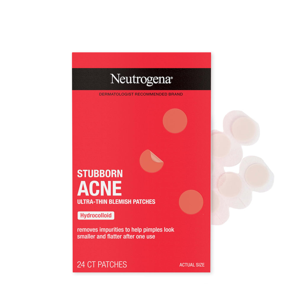 Neutrogena Stubborn Acne Patches, Ultra-Thin Pimple Patches, 24 Ct | Hydrocolloid Absorbs Impurities, Ultra-Thin, Works Overnight, Pimple Patches