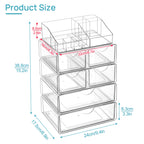 Vtopmart 5 Tier Clear Makeup Organizer with 6 Drawers | Smart Storage Layout, Clear for Better Visibility, Stackable, Large Capacity, for Makeup Lipstick Brush Skincare