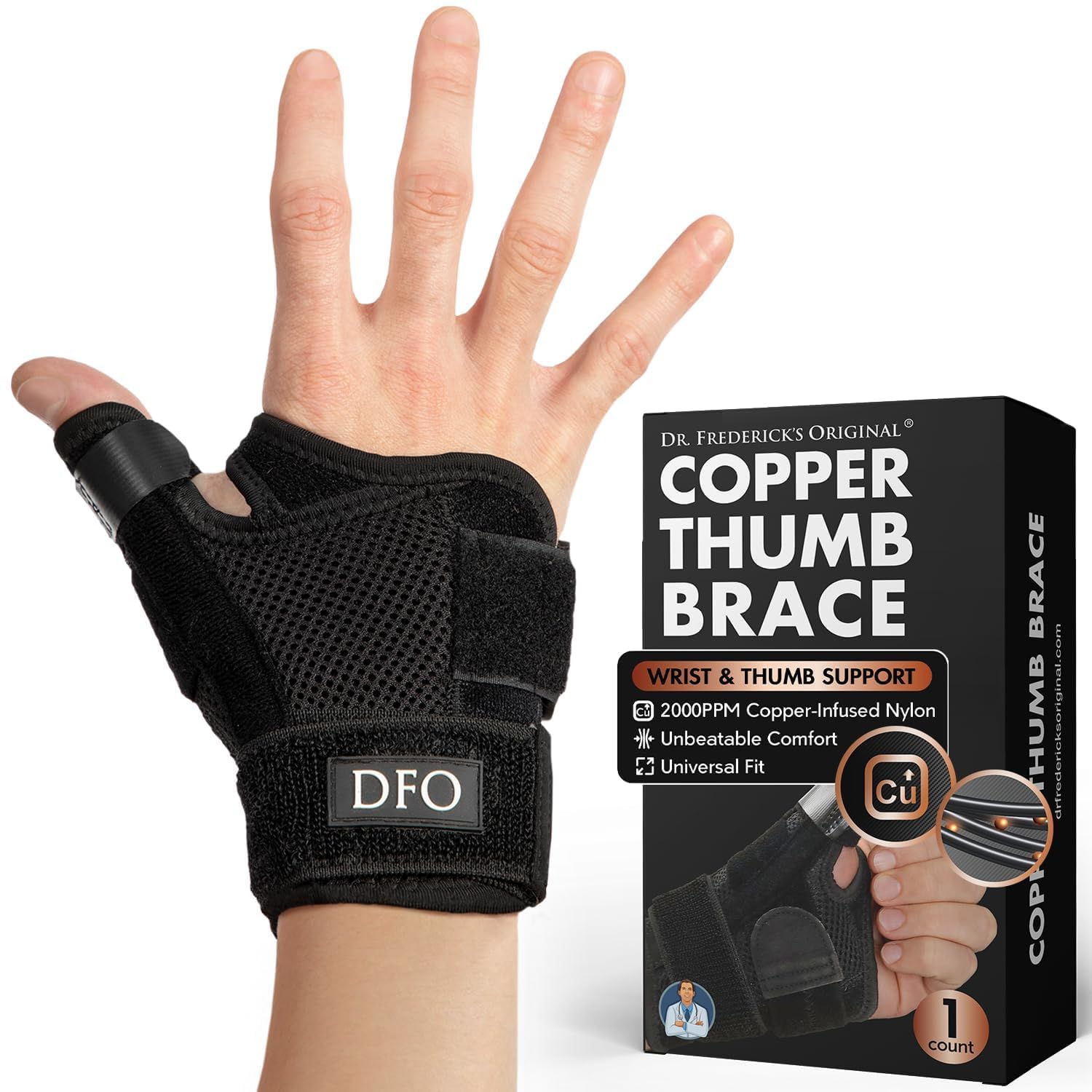 Buy now Dr. Frederick's Original Reversible Copper Infused Wrist Thumb Brace - 1 Brace - Spica Splint for De Quervainâ€™s Tendonitis, Arthritis, CMC, Pain Relief - Left or Right Hand - Fits Men and Women at indiglob india