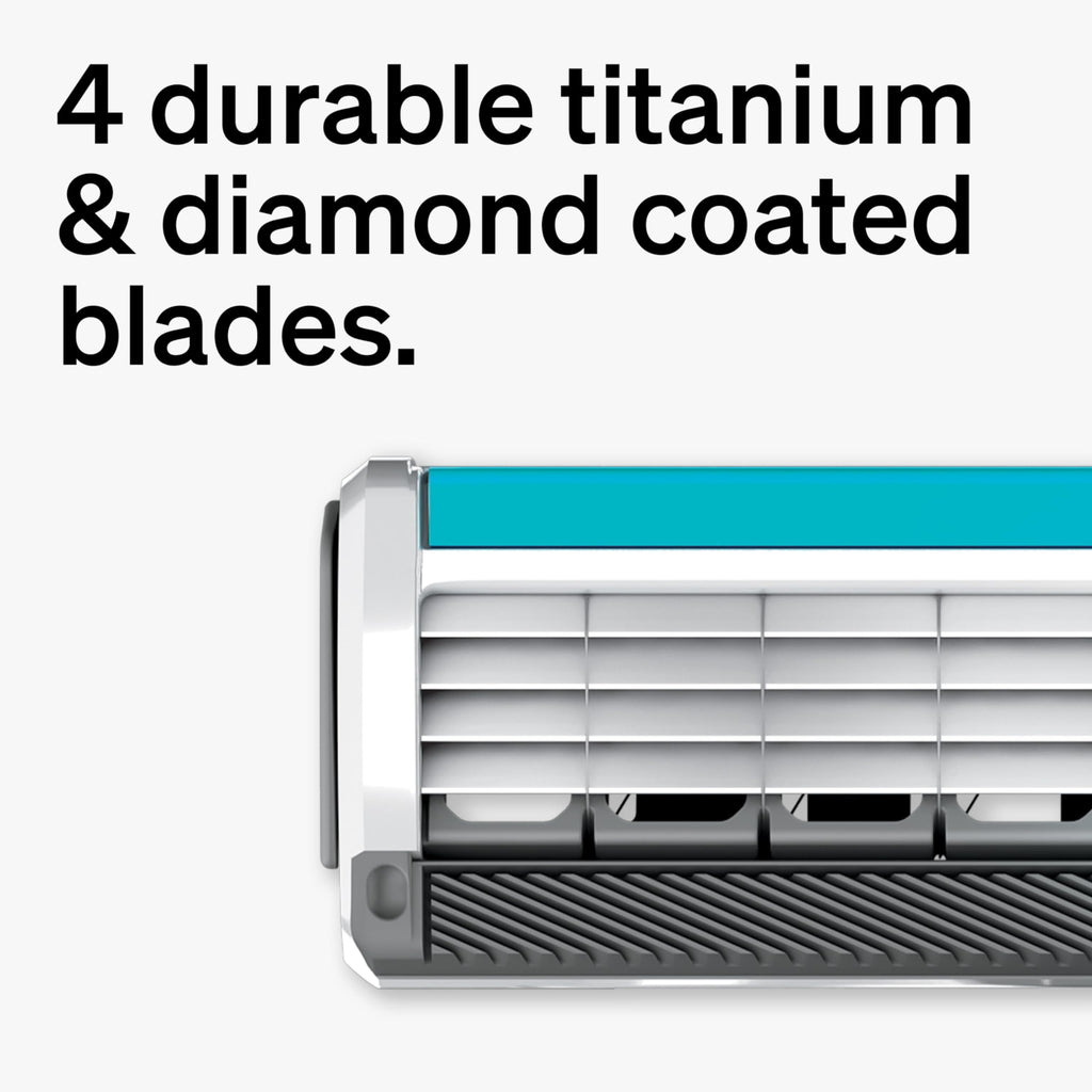 Schick Quattro Titanium 4-Blade Mens Razor Blades Refills, 8ct | Titanium-coated 4-blade razors for men, Smooth-gliding lubricating strip, Pivoting head contours face, Precision edging tool