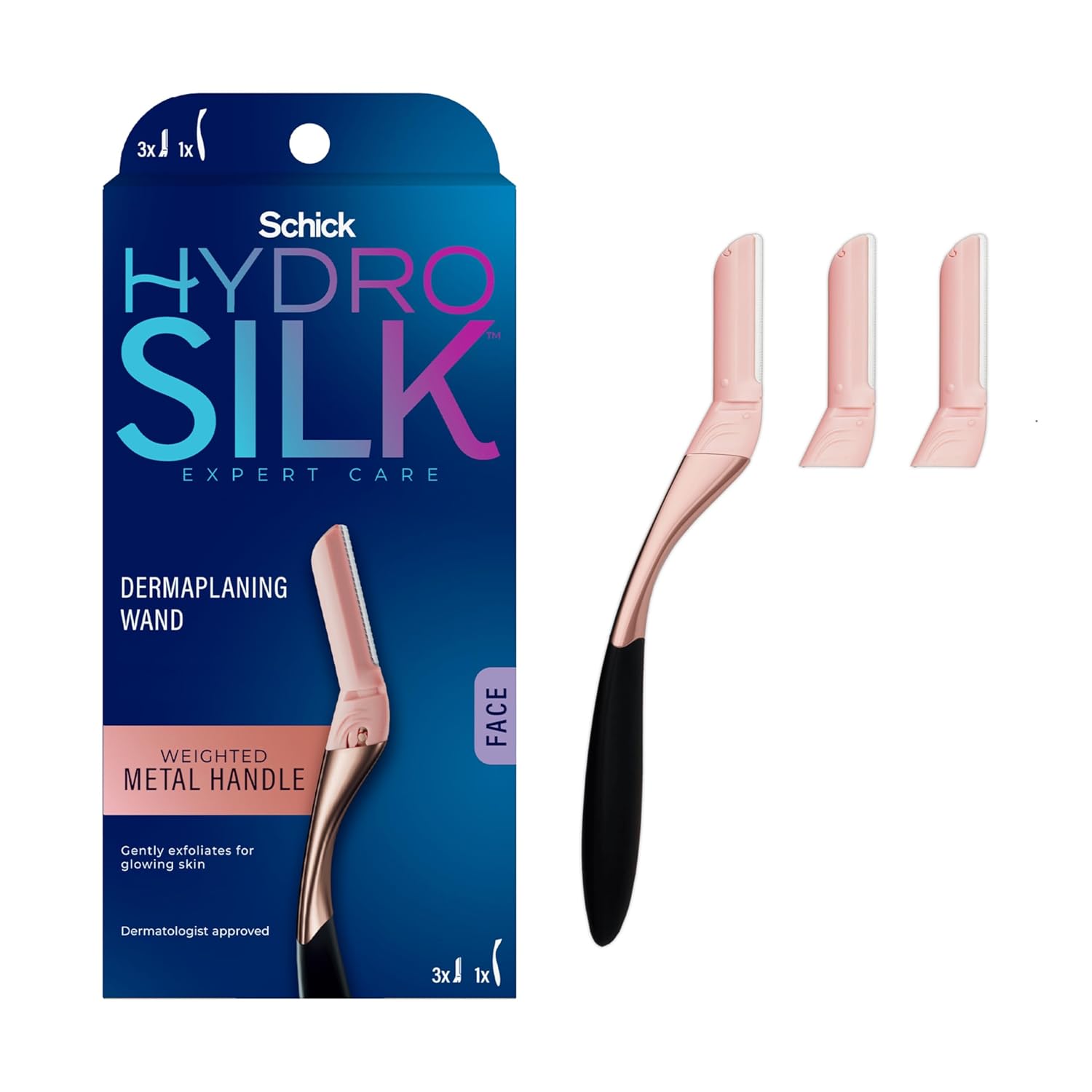 Buy now Schick Hydro Silk Dermaplaning Wand, Dermaplaning Tool for Face | Dermaplane Razor for Women Face, Eyebrow Razor, Peach Fuzz Remover, Includes 1 Weighted Metal Handle with 6 Refill Blades 1 Count (Pack of 1) Dermaplaing Razor +3 Refills at indiglob india