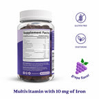 BeLive Iron Gummies, Multivitamin Supplement, Blood Oxygen Support, 120 Ct | With Vitamin C, B Complex, Folate, and Zinc for Women, Men & Kids for Growth and Development, Grape Flavor
