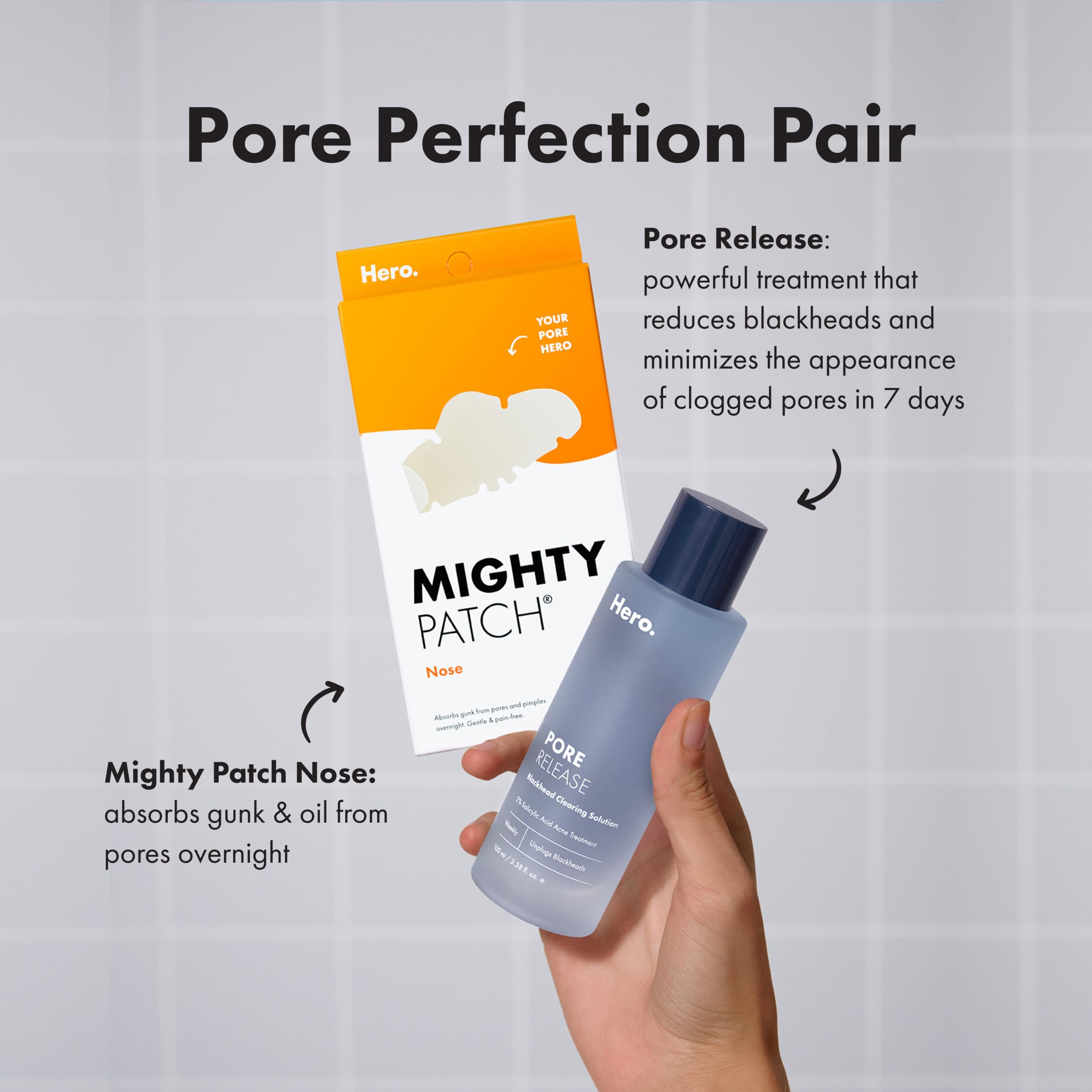 Mighty Patch Hero Cosmetics Nose Large Hydrocolloid Pore Strips, 10 Ct | Pimple Patches for Overnight, Dermatologist Approved, Pimple Stickers