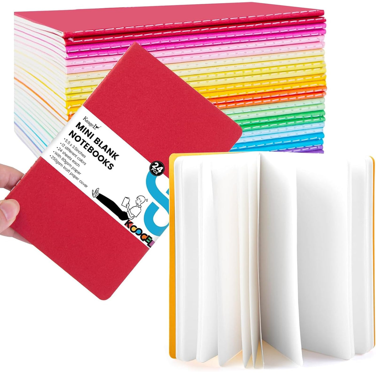 Koogel 24 Pack Mini Pocket Notebooks, Small Blank Notebooks 3.5 x 5.5 Inch