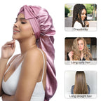 Buy now AWAYTR Long Satin Bonnet for Women - Double Layer Elastic Silk Bonnet for Braids Hair Sleeping Cap with Tie Band (Rose Gold) at indiglob india