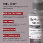Dr.Melaxin Peel Shot Black Rice Exfoliating Ampoule, Face Exfoliator with AHA BHA Niacinamide Rice Bran Water, Blackhead Remover, Pore Minimizer, Brightening Glass Skin Serum, Korean Skin Care, 2.7 oz