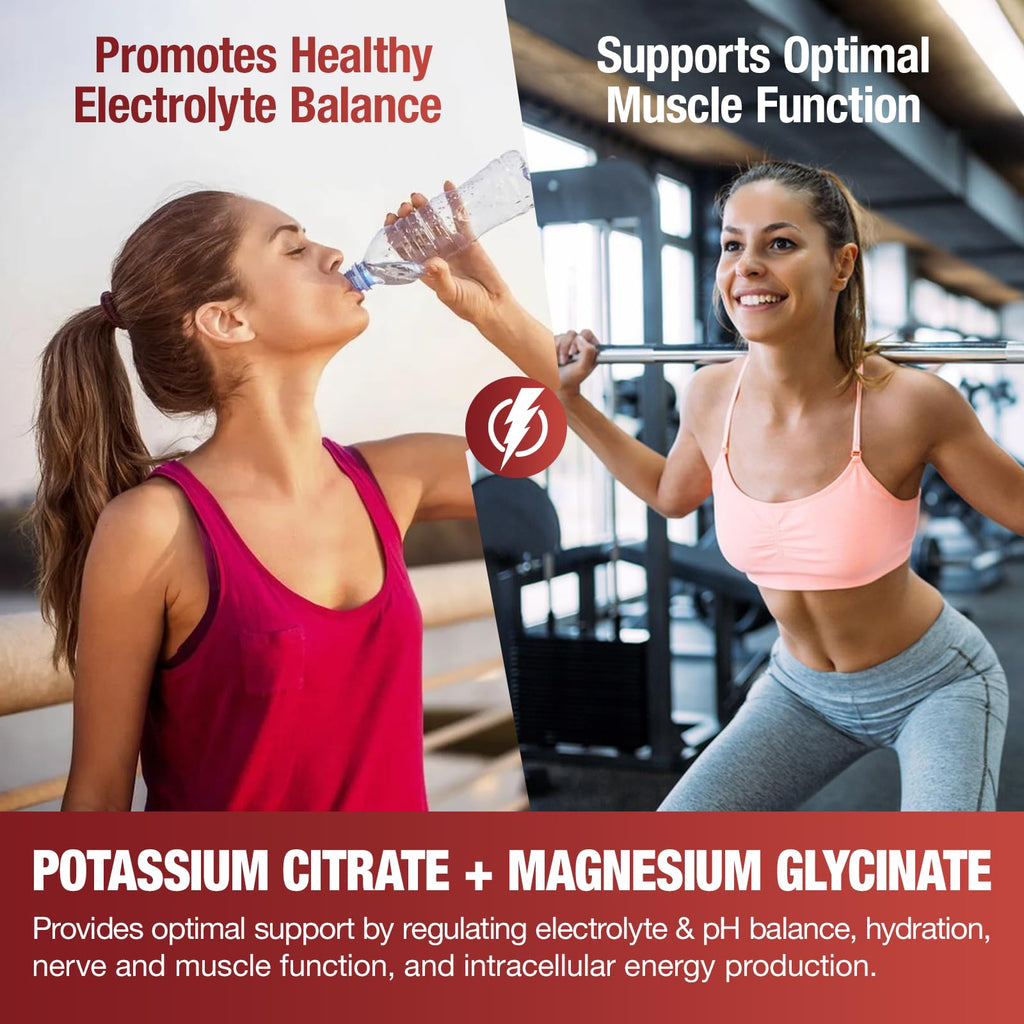 Potassium Magnesium Gummies with Electrolytes & Vitamins - Magnesium Glycinate, Potassium Citrate, Calcium, Vitamins B6, D3 & K2 for Muscle Function & Recovery - Vegan, Strawberry, 60 Count