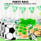 Leezmark 12 Pcs Soccer Party Favor Bags, Soccer Themed Party Gift Bags with Handles, Paper Gift Bags Soccer Goodie Bags Treat Candy Bags for Kids Adults Soccer Party Supplies