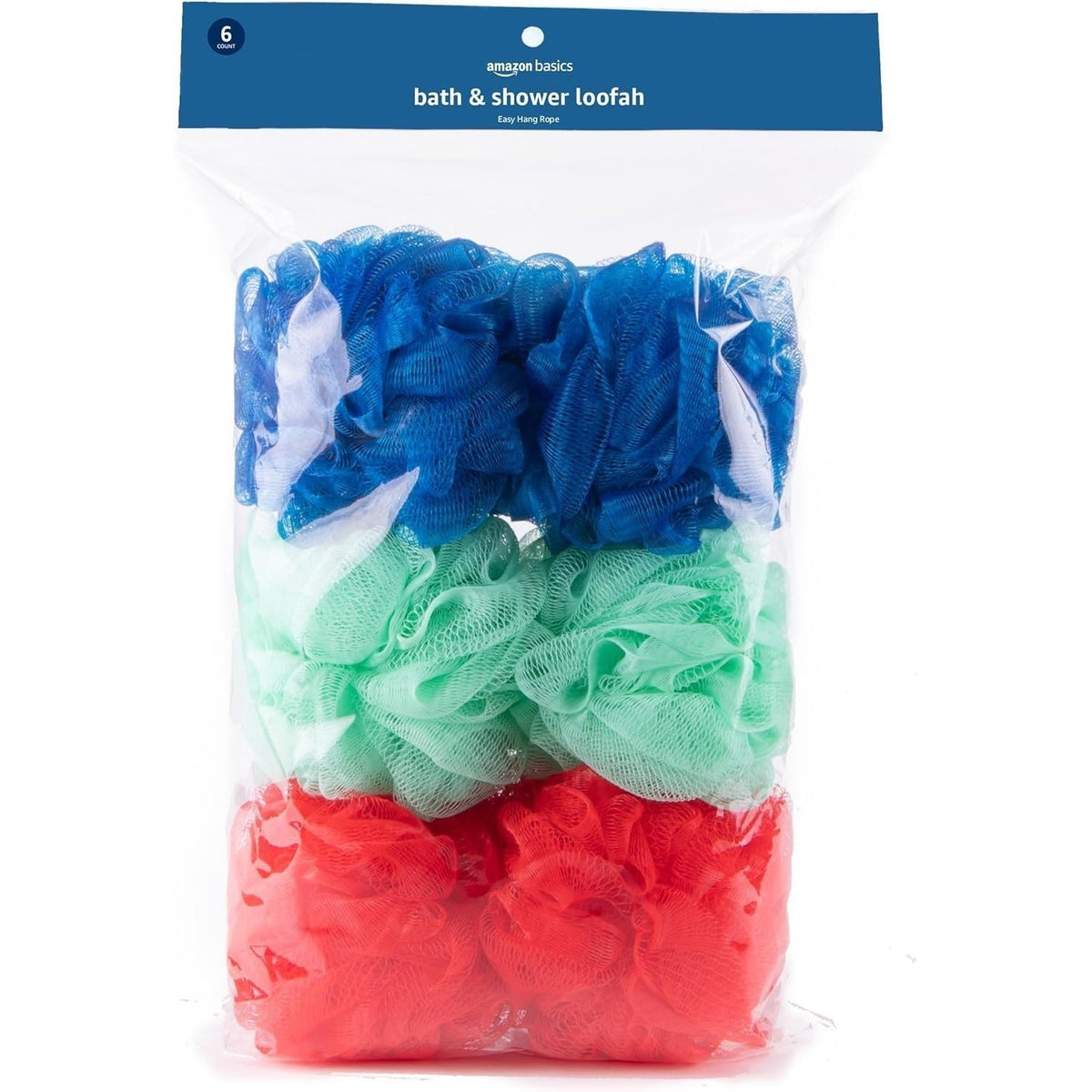 Amazon Basics Exfoliating Bath and Shower Loofah, Multicolor, Pack of 6