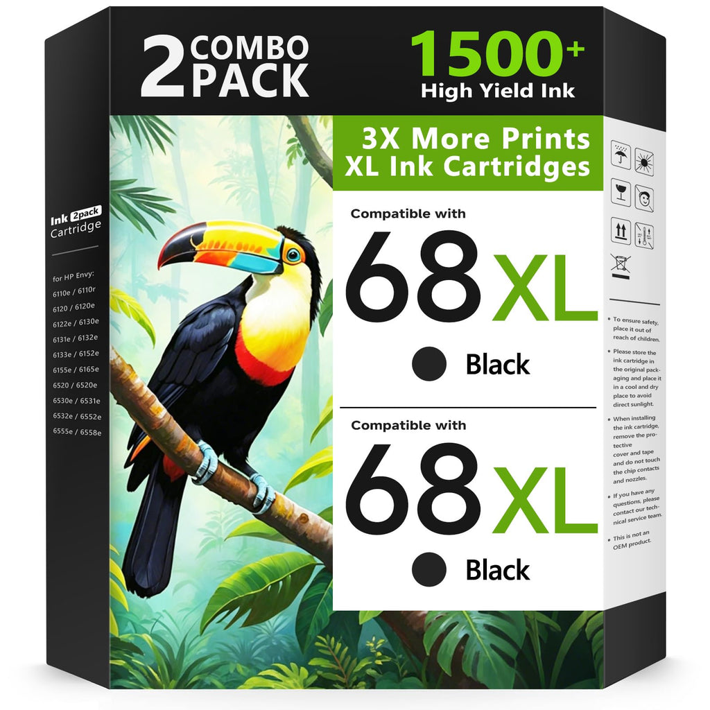 68XL Ink Cartridges Black for HP Ink 68 68e 68 for HP 68XL Black Ink 2 Pack