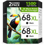68XL Ink Cartridges Black for HP Ink 68 68e 68 for HP 68XL Black Ink 2 Pack