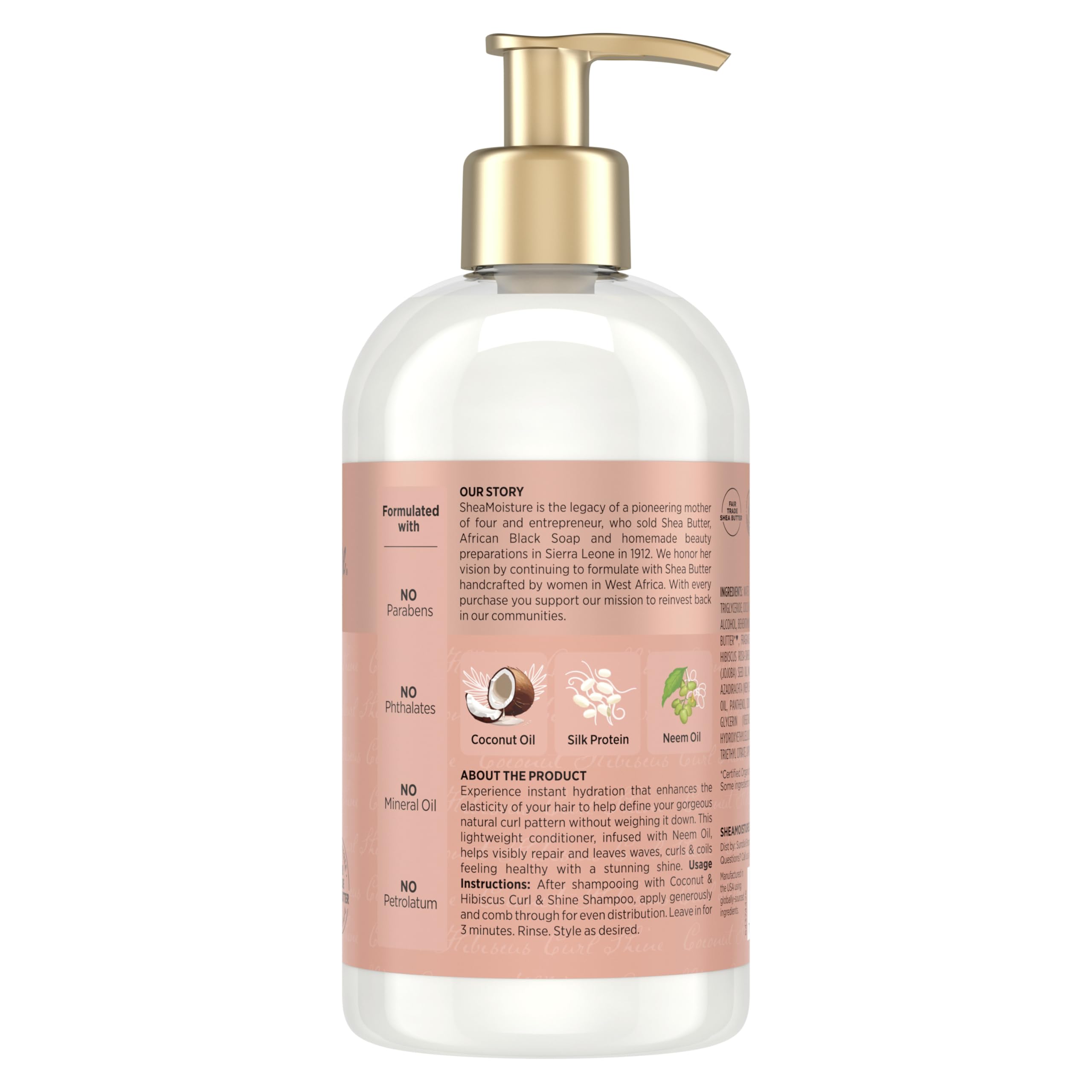 Shea Moisture Curl & Shine Conditioner Coconut & Hibiscus, for Thick, Curly Hair to Moisturize & Soften, 13 oz | Moisturizing conditioner with Coconut Oil, Neem Oil & Silk Protein to quickly detangle, reduce frizz, and hydrate curls.