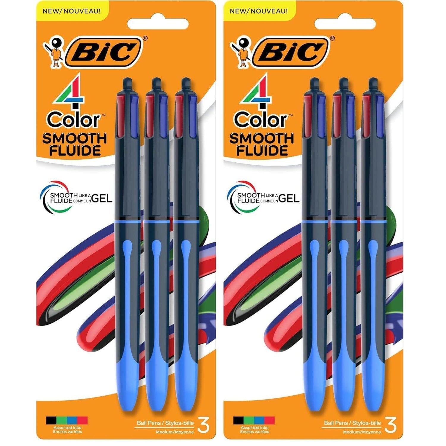 Buy now BIC 4-Color Original Retractable Ballpoint Pen with 1.0 mm Medium Point, 3-Count in Assorted Ink Smooth Like Gel Blue 3 Count (Pack of 2) at indiglob india