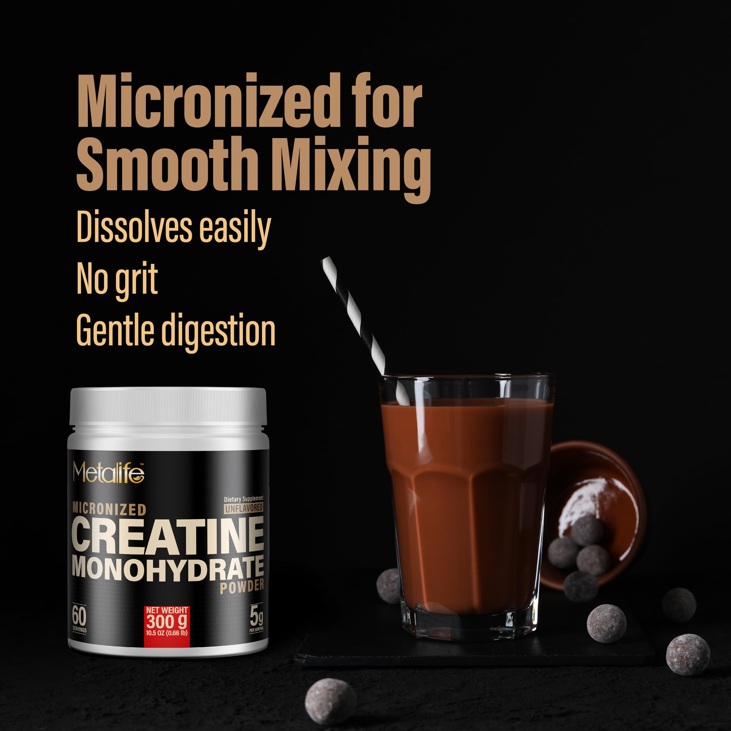 100% Pure Creatine Monohydrate Powder 60 Servings, Canada-Made, Micronized Powder, Muscle Growth, Unflavored, Ideal for Athletes & Fitness Enthusiasts, Third Party lab Tested, Vegan, 300 g