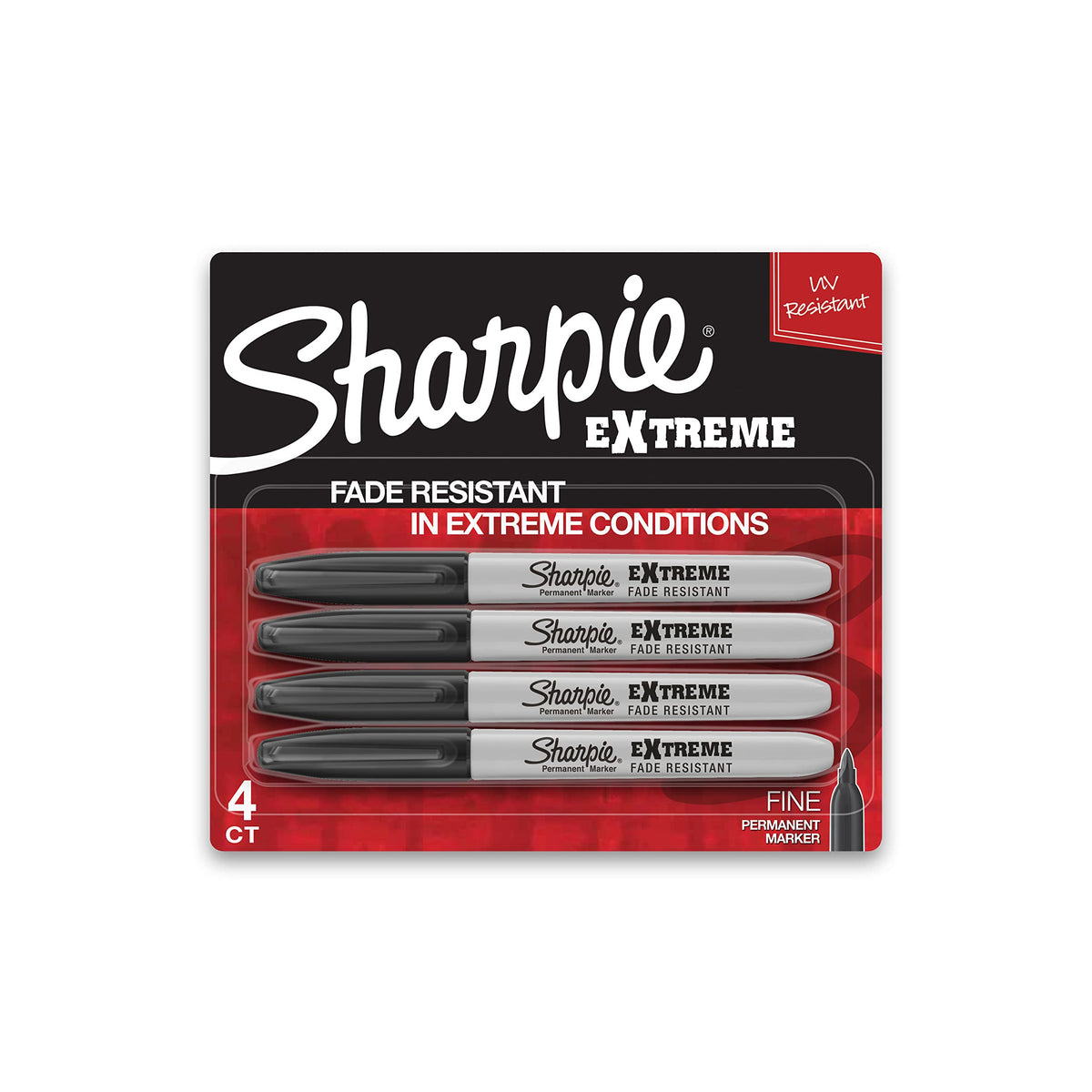 Sharpie Extreme Permanent Markers, Fine Point, Black, 4 Count - Fade Resistant Against Both Wet and Dry Outdoor Elements