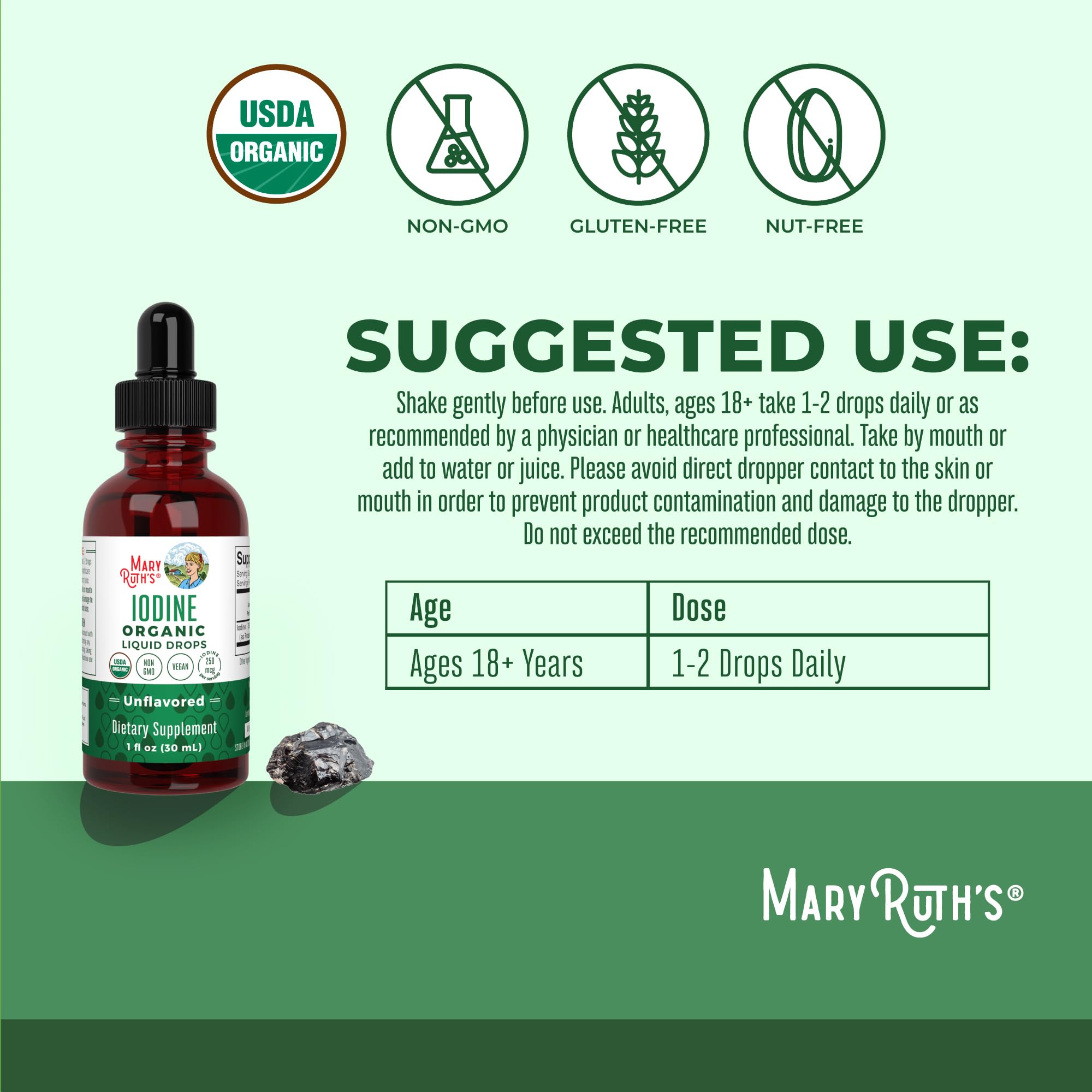 MaryRuth's Organic Iodine Liquid Drops, Potassium Iodide, 15 Month Supply | Potassium Iodide, 1 Year Supply, 450 Servings, Thyroid Health, USDA Organic