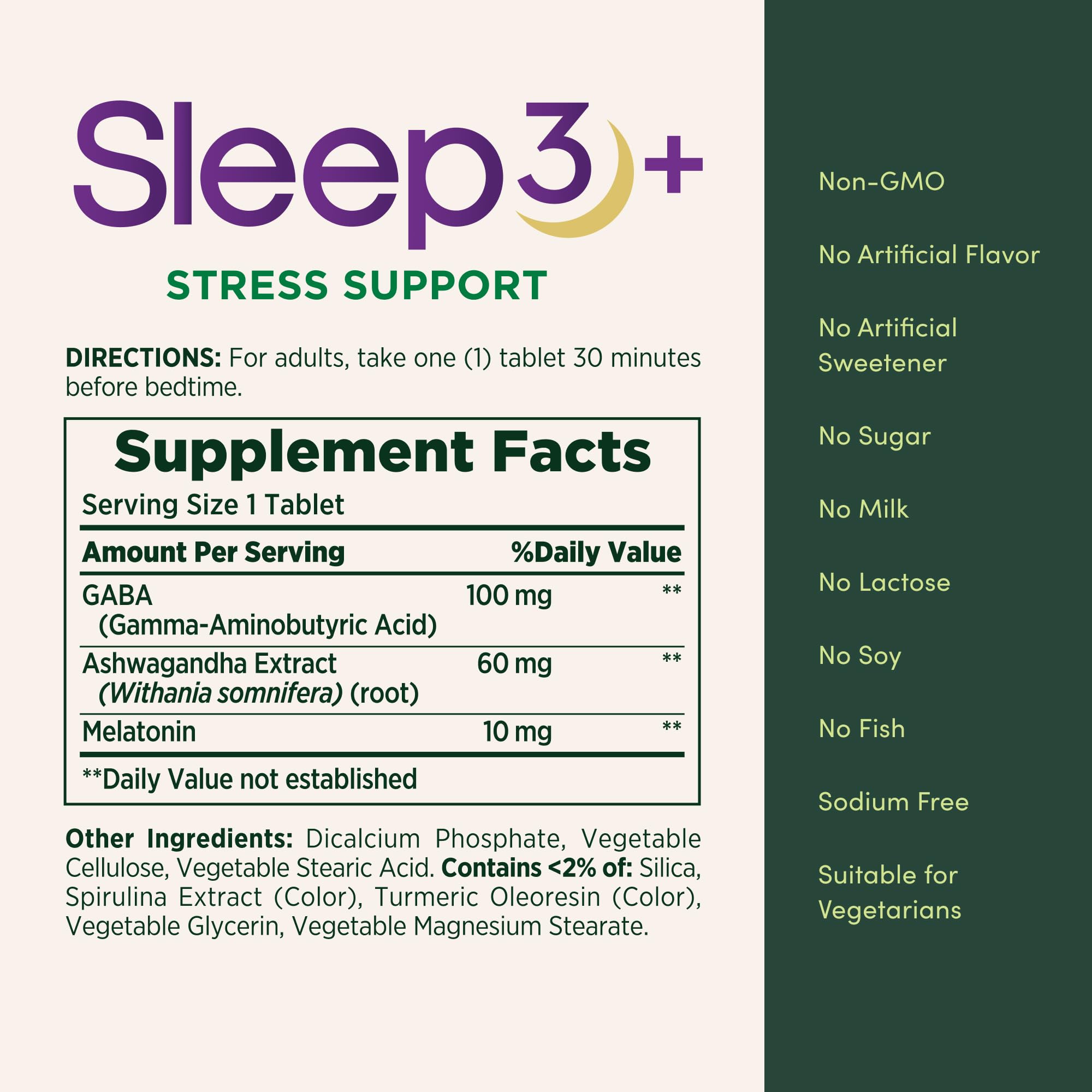 Nature's Bounty Stress Support Plus Melatonin, 56 Tri-Layered Tablets | Sleep3 Maximum Strength 100% Drug Free Sleep Aid, Dietary Supplement with Ashwagandha, Time Release Technology, 10mg