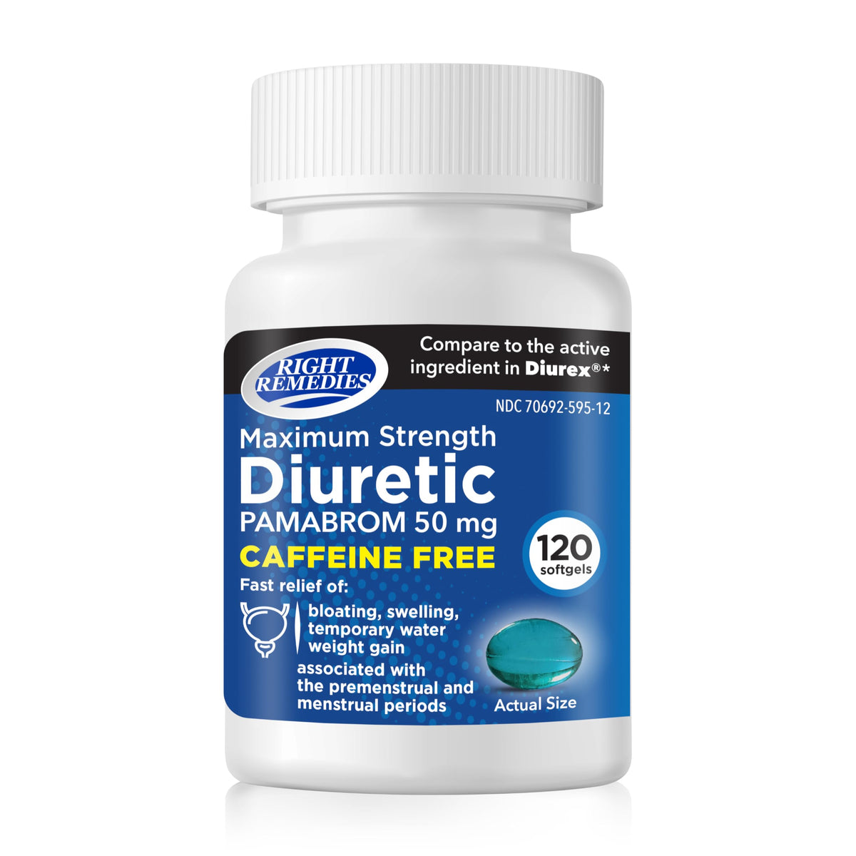 RIGHT REMEDIES Maximum Strength Caffeine-Free Diuretic, 50 mg, 120 Softgels