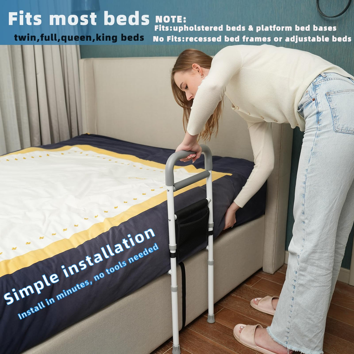 Bed Rails for Elderly Adults Safety with Bedside Support Legs