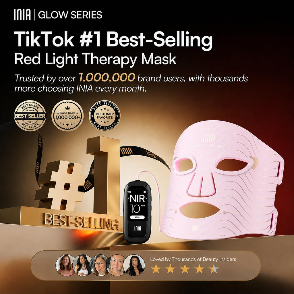 INIA Red Light Therapy Mask for Face, 850nm NIR, Red/Blue LED Light 4 Modes | Visible Results in Just 4 Weeks, 220 LEDs, 105mW/cm² Output, 2600mAh Rechargeable Battery, 10-30min Timer, Auto Shut-off