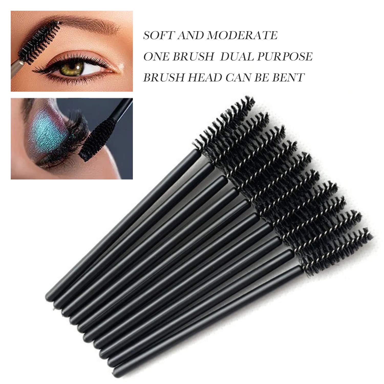 100 Pcs Disposable Eyelash Brushes for Eye Lashes and Makeup (Black)