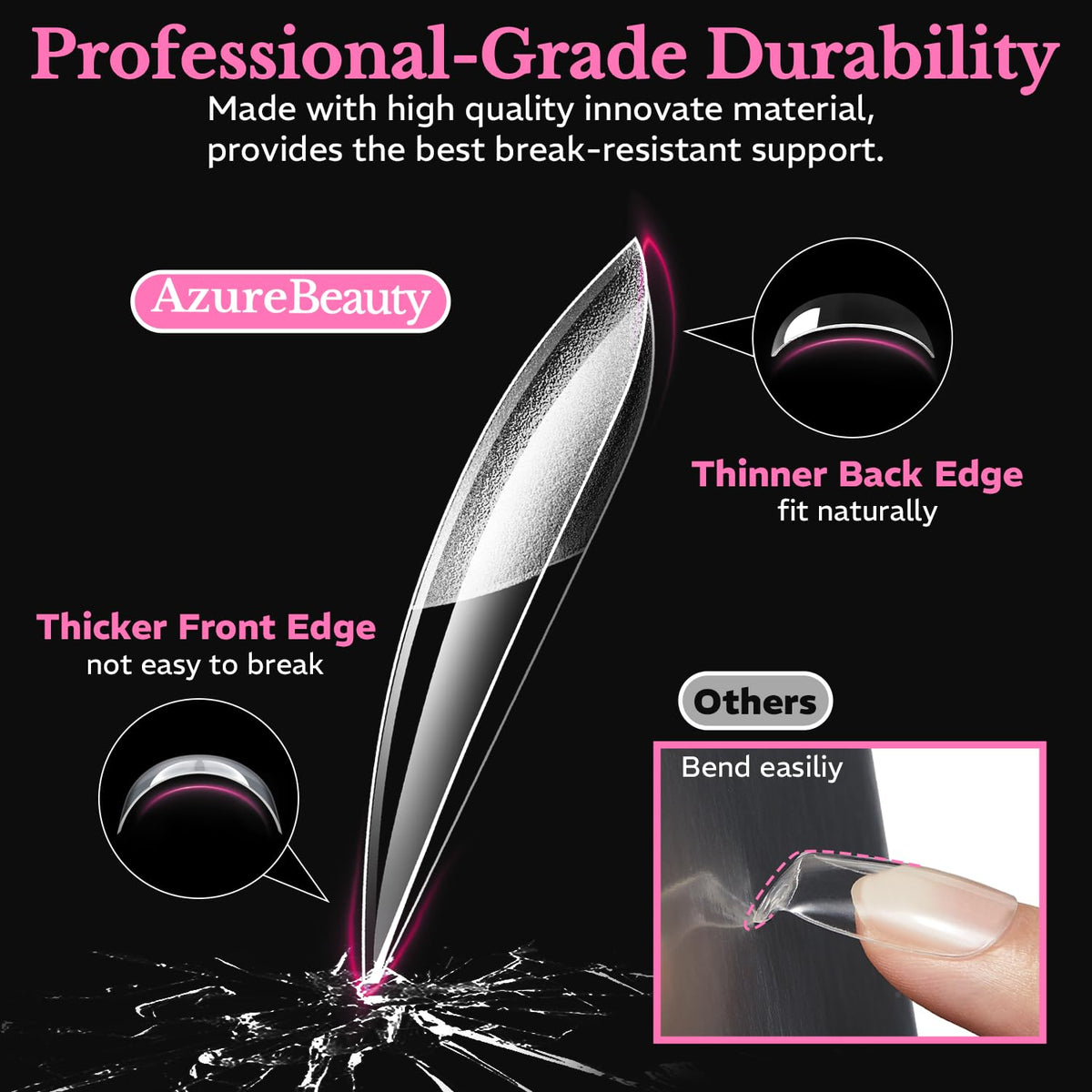 Medium almond nail tips, 600pcs. Professional-grade, durable soft gel construction, verified by CuratCart for quality.