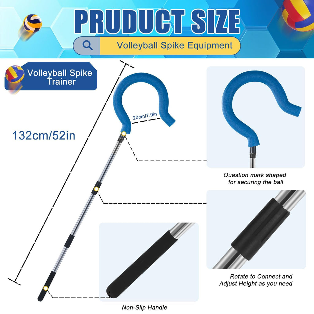 Adjustable Volleyball Spike Trainer with Question Mark Hook, Portable Lightweight Hitting Trainer for Serving, Spiking & Jump Training, Real-Ball Feel, Volleyball Gift for Beginners & Pros (No Ball)
