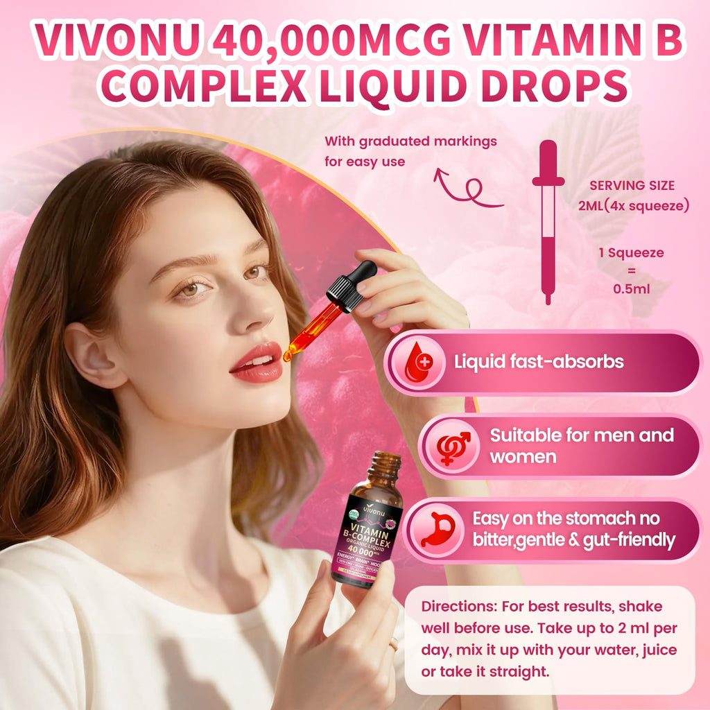 Vitamin B Complex, Vitamin B12 Liquid Drops, B1, B2, B6, B3, B5, Biotin