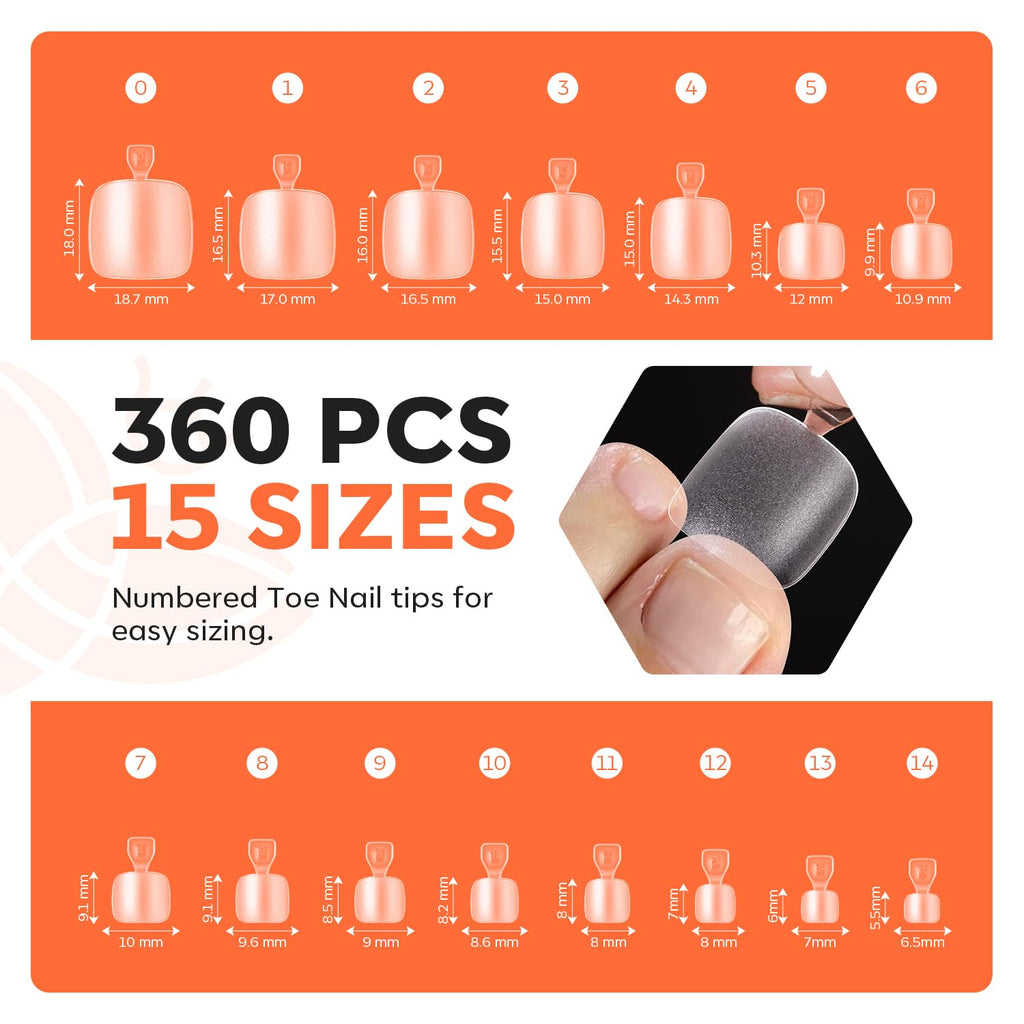 Modelones Short Almond Nail Tips come in 360 pieces with 15 sizes for easy selection. Available for order online.