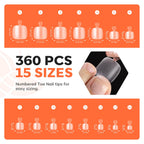 Modelones Short Almond Nail Tips come in 360 pieces with 15 sizes for easy selection. Available for order online.