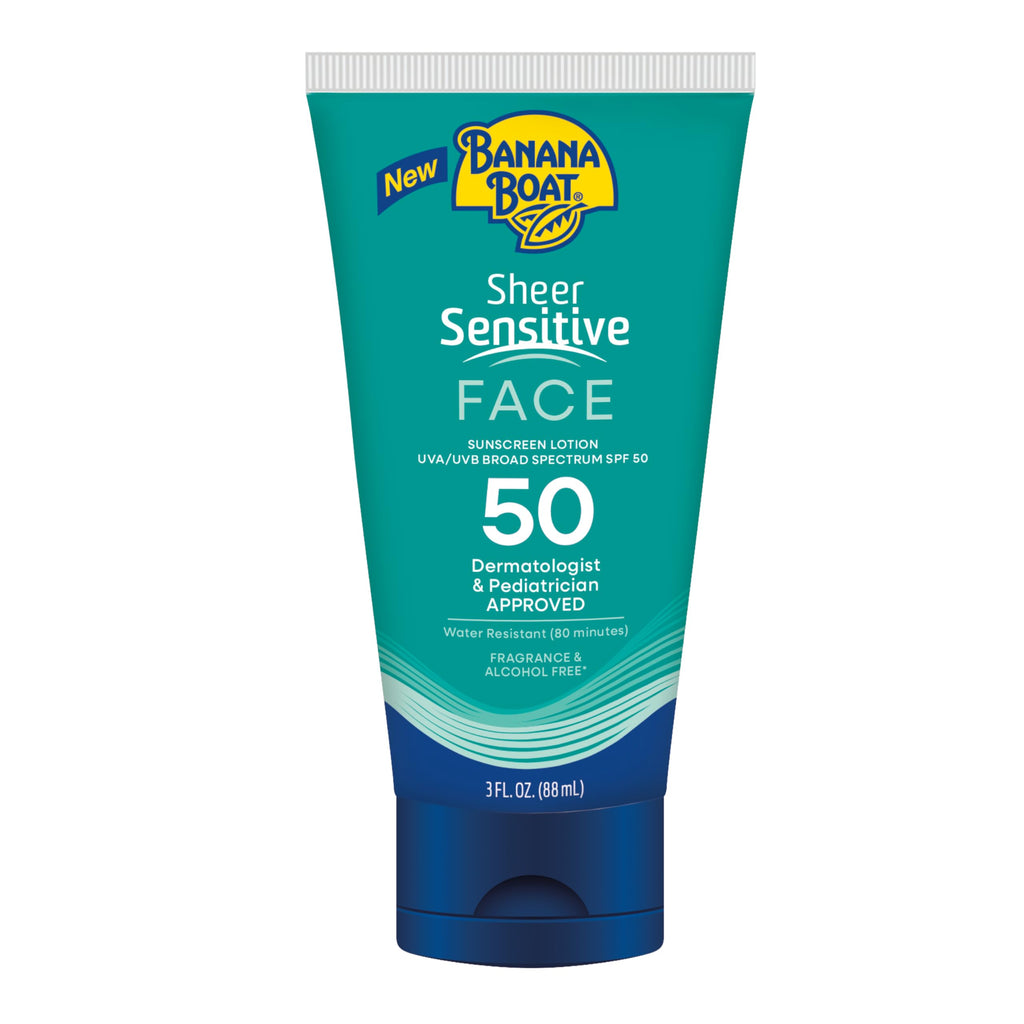Banana Boat Sheer Sensitive Face Sunscreen Lotion SPF 50, 3 Fl Oz | Travel size sunscreen for face, Lightweight formula, Water resistant sunblock, Quick sheer application