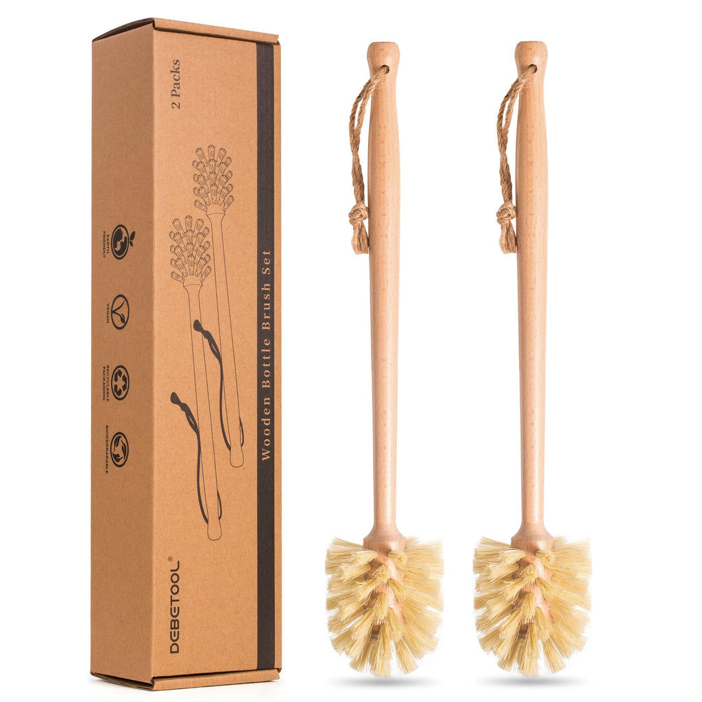 DEBETOOL 2-Pack Wooden Bottle Brush with Sisal Bristles