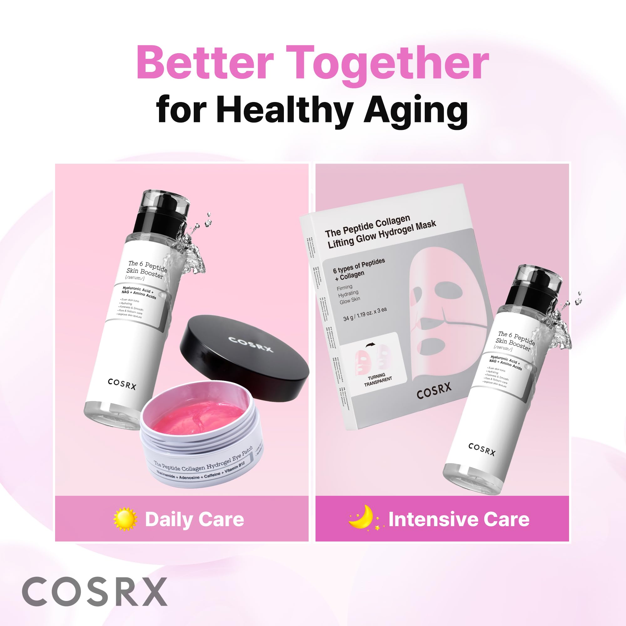 COSRX Pink Peptides Collagen Hydrogel Eye Patch for Puffy Eyes (60) | Cooling & Firming Under Eye Patches with 4-Peptide & Caffeine, Depuffing Gel Eye Mask, Korean Skin Care