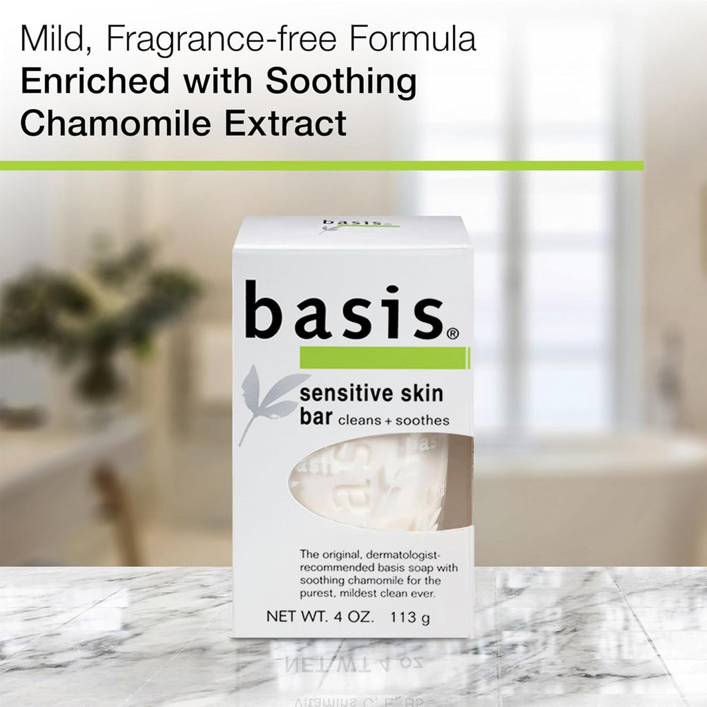 Buy now Basis Sensitive Skin Bar Soap for Body, Hands and Face, Unscented Soap Bar for Sensitive Skin with Chamomile and Aloe Vera, Bar Soap Bulk Pack, 4 Oz Bar, Pack of 6 at indiglob india