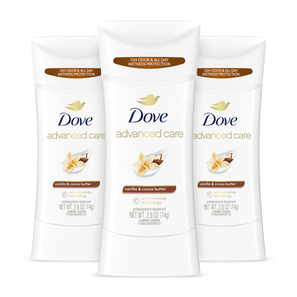 Dove Advanced Care Antiperspirant Stick Vanilla & Cocoa Butter 2.6 oz 3PK | Advanced Care Antiperspirant deodorant with Pro-Ceramide Technology 72-hour odor control and all-day sweat protection
