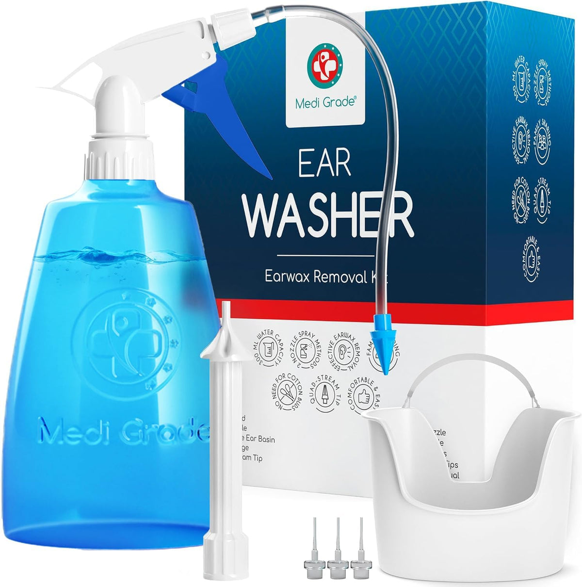 Medi Grade Ear Wax Removal Kit, 300ml Ear Washer Bottle, Basin and Tips