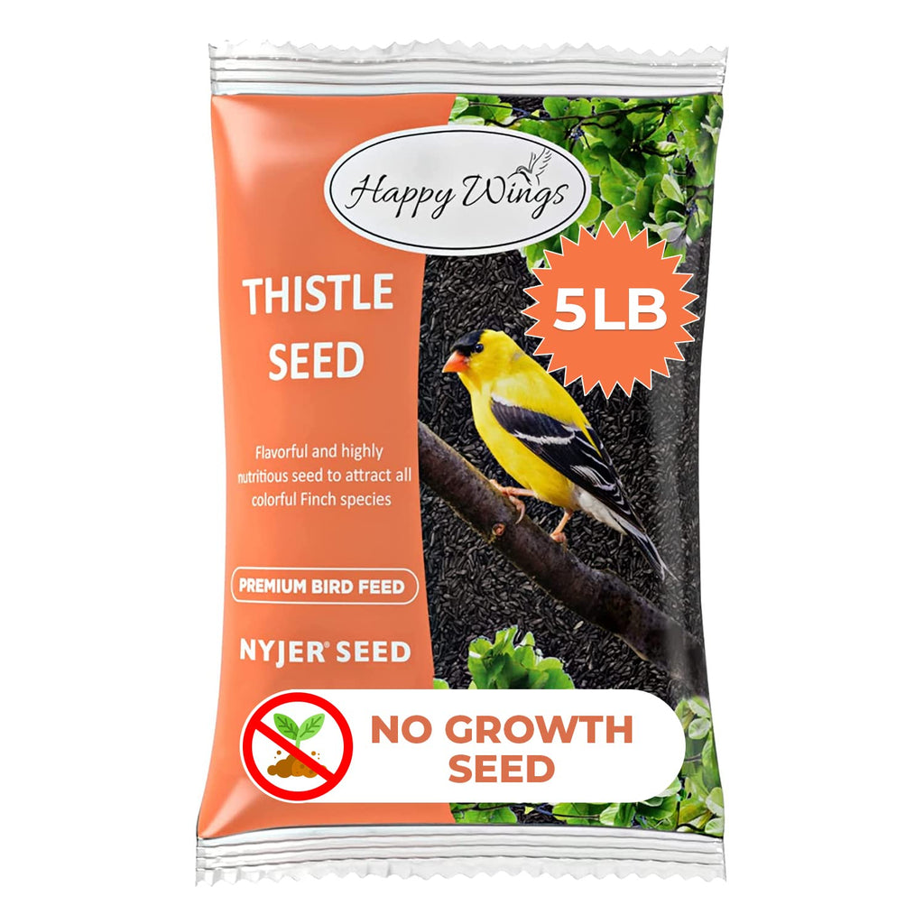 Happy Wings 5LB Thistle Seed Bird Food, 100% Natural, Extra Clean, No Grow