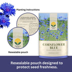 Bachelor Button Seeds – Blue Cornflower – 5,500+ Seeds – 1 oz Bulk Extra Large Resealable Packet – Open-Pollinated Centaurea cyanus Wildflower Seeds